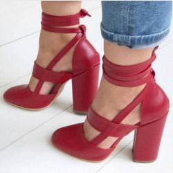 Women's lace-up closed toe chunky heels