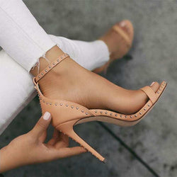 Women's sexy rivets ankle buckle strap high heels