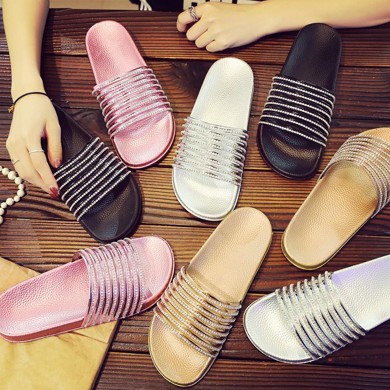 Women sequin open toe slide sandals | summer slippers
