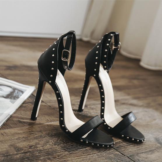 Women's sexy rivets ankle buckle strap high heels