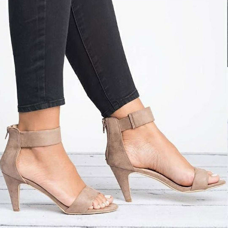 Women's medium heels peep toe sandals square strap Kitten heels sandals