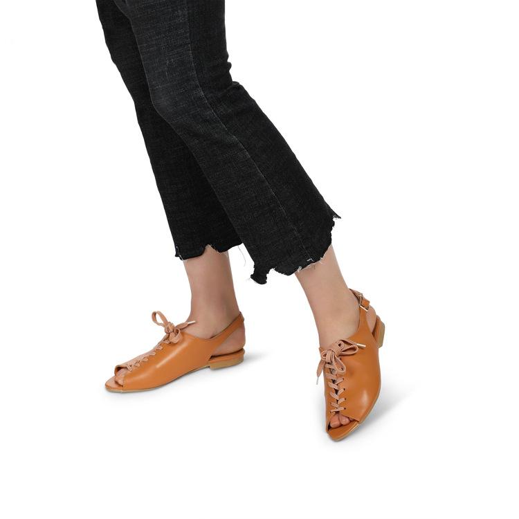 Women's flat peep toe lace-up slingback sandals