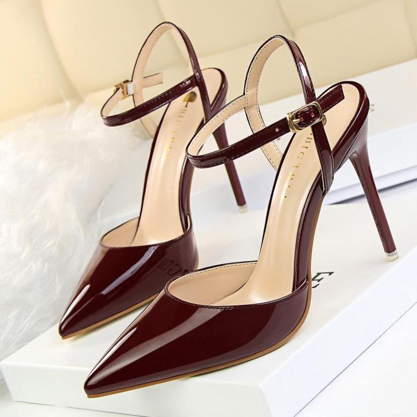 Women's ankle strap high heels pointed closed toe stiletto heels sandals