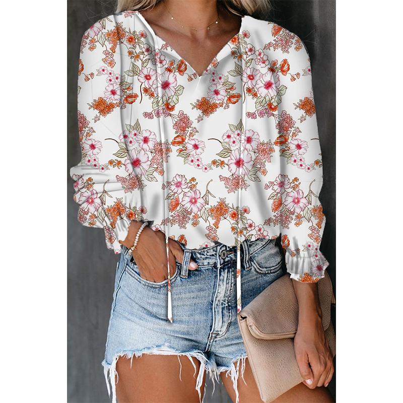 Women's sweet floral print long sleeves blouse | V neck pullover tops