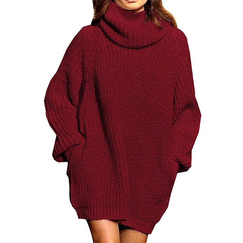 9 colors women turtleneck oversized loose fit knit sweater dress