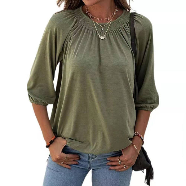 Women's 3/4 sleeves crewneck pullovers | 3 quarters fall t shirts
