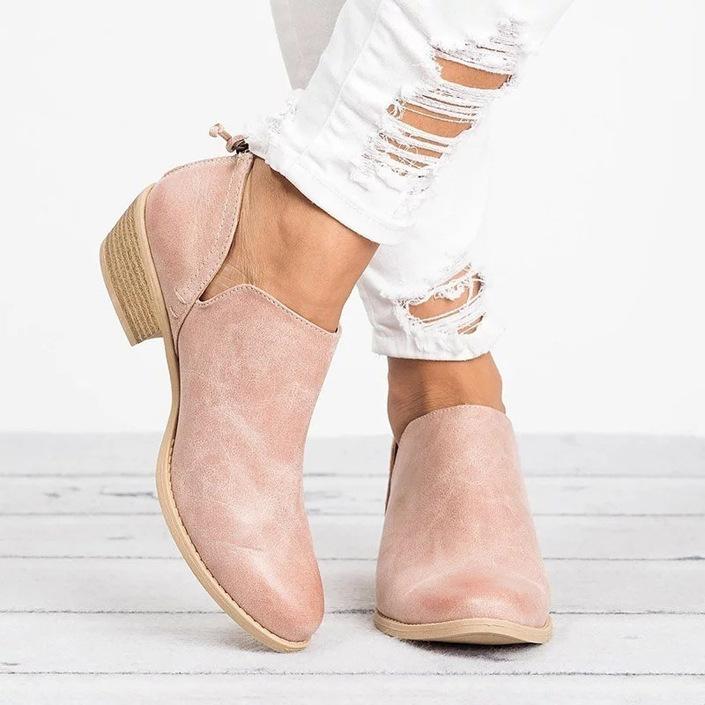 pink Women’s V-Cut Low Heel Ankle Booties