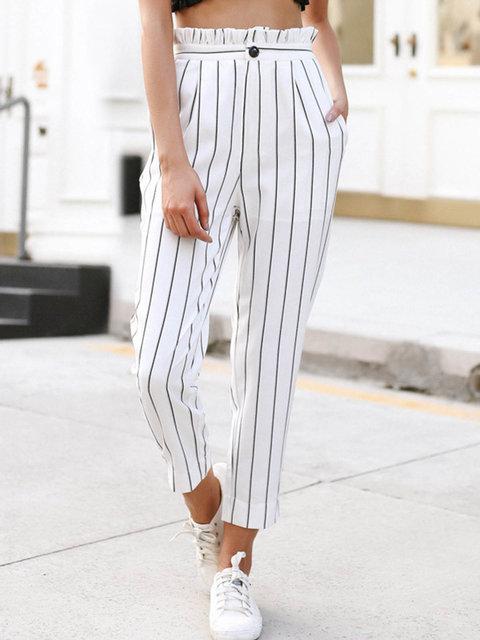 Summer Striped Pants Button Pinstripe Pants Womens - fashionshoeshouse