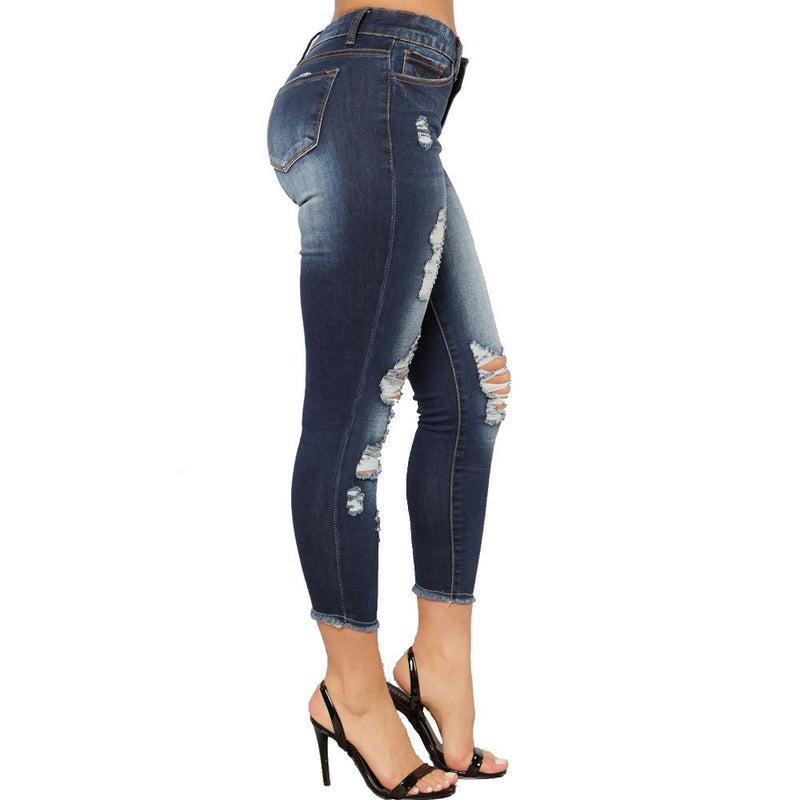 Women's knee ripped skinny cropped lifting jeans
