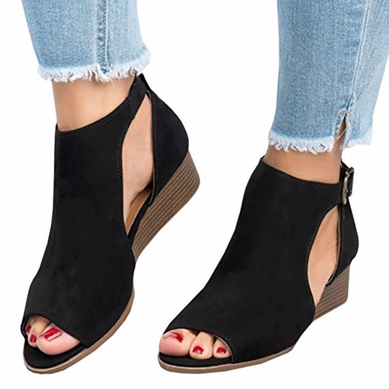 Woman wedge heels sandals chunky mid high heel summer peep toe sandals - fashionshoeshouse