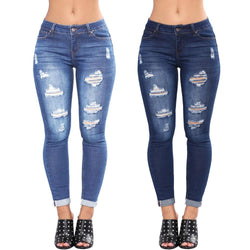 Women's ripped mid rise cropped jeans skinny cuffed lifting tight jeans