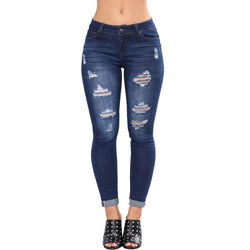 Women's ripped mid rise cropped jeans skinny cuffed lifting tight jeans