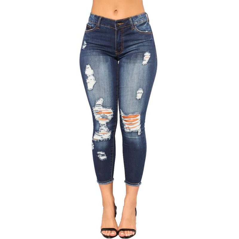 Women's knee ripped skinny cropped lifting jeans