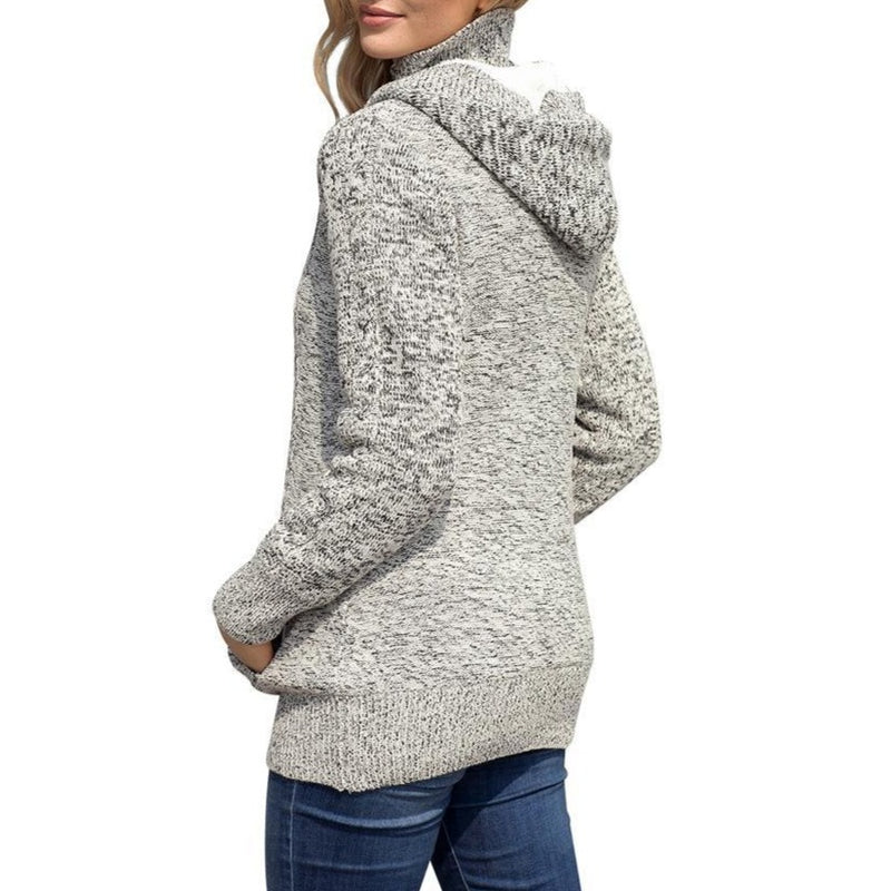 Women Hoodie Loose Button Knit  Keep Warm Fur Coat - fashionshoeshouse