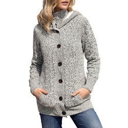 Women Hoodie Loose Button Knit  Keep Warm Fur Coat - fashionshoeshouse