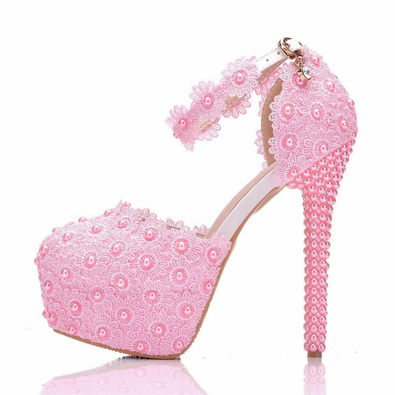 Floral lace platform super high heel ankle strap wedding sandals 5.5"