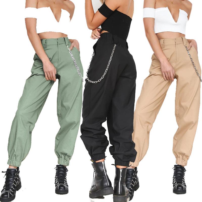 Women's slim fit harem pants with chain casual cargo sweatpnats