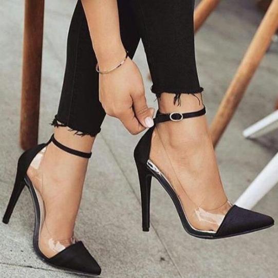 Women's clear patchwork ankle strap buckle stiletto high heels sandals