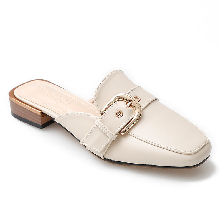 Women's low heel slip on mules | Flat summer closed toe slippers