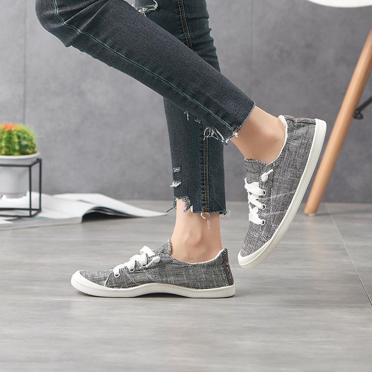 Women's gray summer front lace canvas shoes