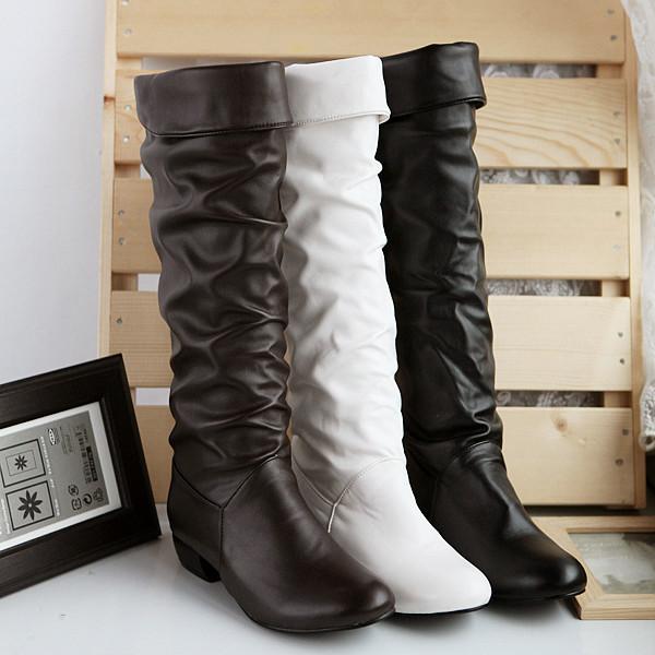 Women chunky low heel knee high slouch boots