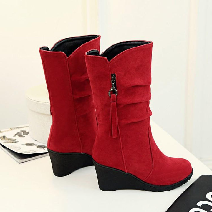 Women's wedge heel mid calf slouch boots