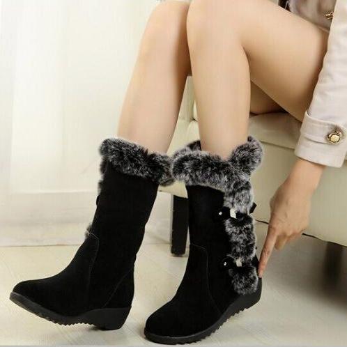 Women Fashion Winter Keep Warm Lining Fur Mid Calf Snow Boots - fashionshoeshouse