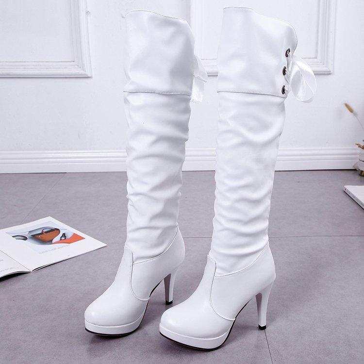 Back lace high heel knee high boots for fall winter