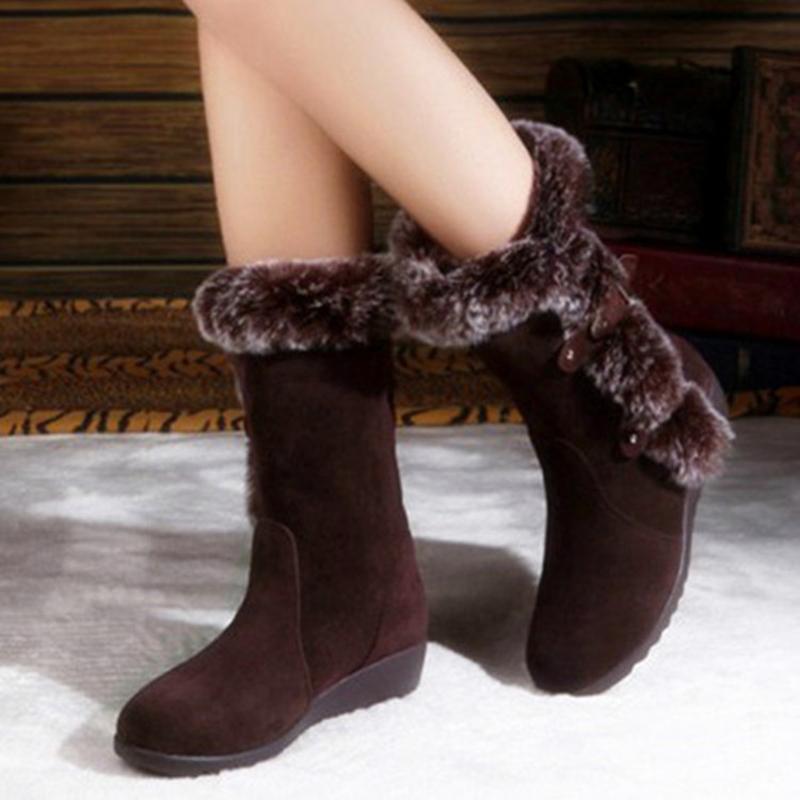 Women Fashion Winter Keep Warm Lining Fur Mid Calf Snow Boots - fashionshoeshouse