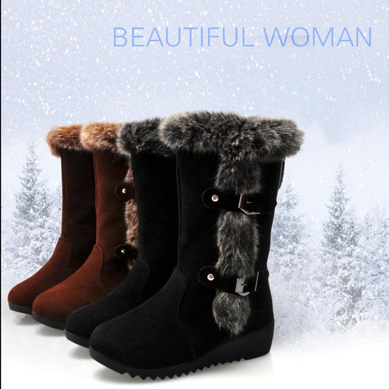Women Fashion Winter Keep Warm Lining Fur Mid Calf Snow Boots - fashionshoeshouse