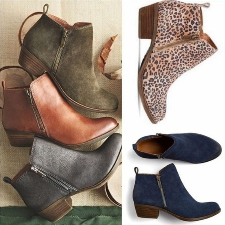 Autumn Winter Shoes Ankle PU Boots Square Chunky Low Heels Booties - fashionshoeshouse