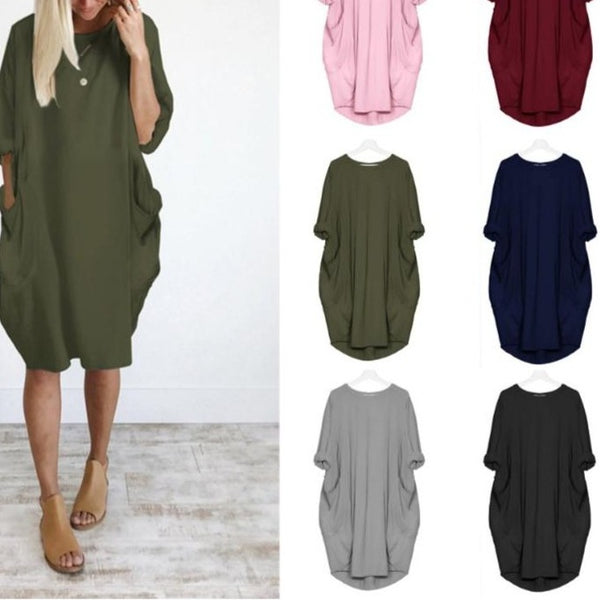 Autumn Long Sleeve A Line Dress With Pockets – Fashionshoeshouse