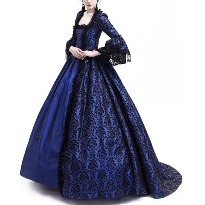 Trumpet Sleeves Medieval Court Dress | Vintage Lace Panel Maxi Dress