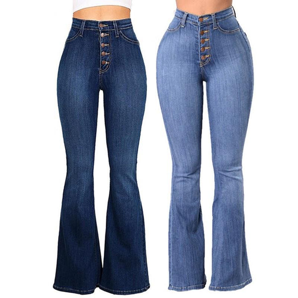 Women's sexy high waist button fly flare jeans