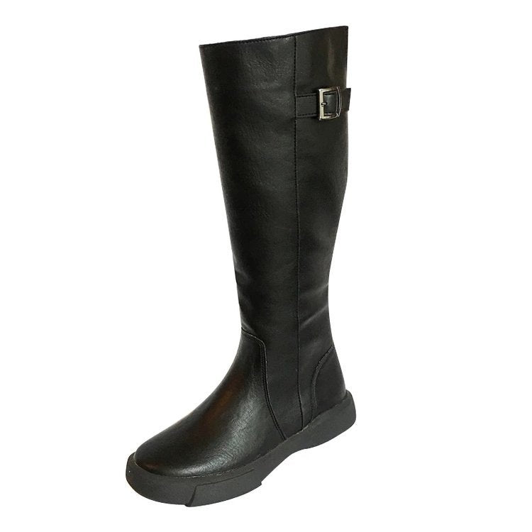 Women's low heel side zipper riding boots under knee