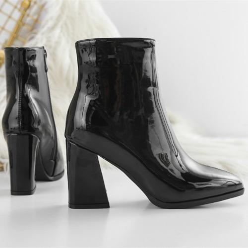 Women sexy metal mirror chunky high heeled booties | Pointed toe ankle boots for party