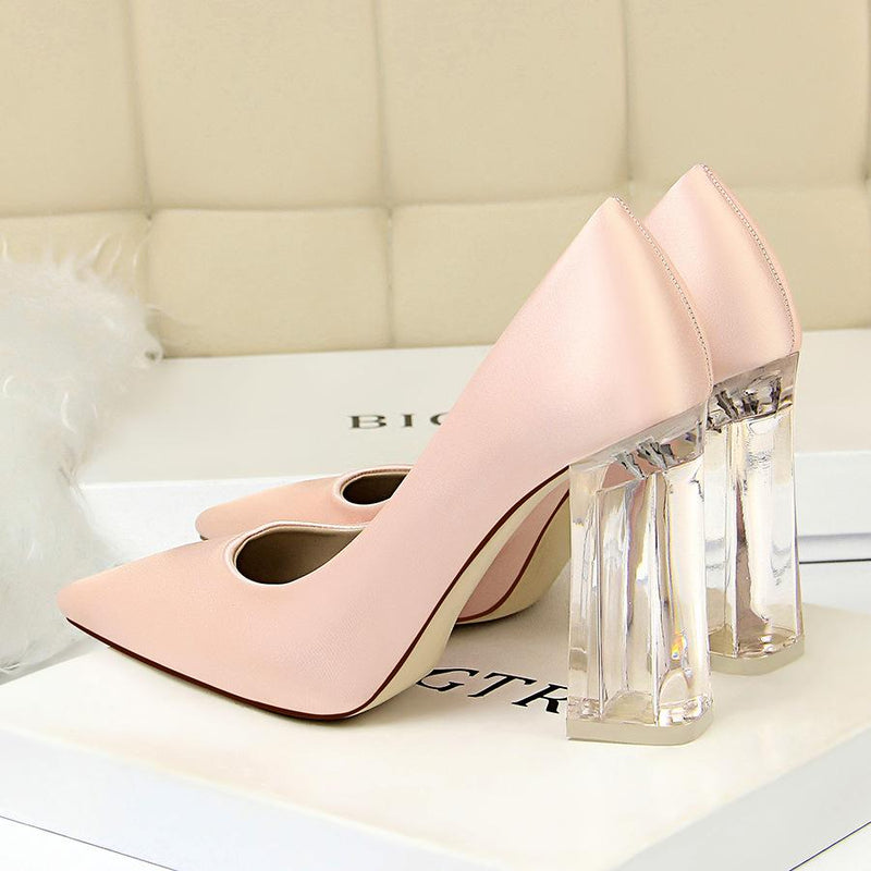 Clear chunky high heels pumps | Sexy transparent pumps
