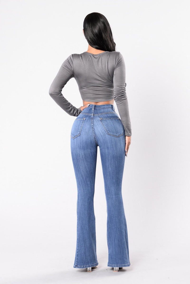 Women's sexy high waist button fly flare jeans
