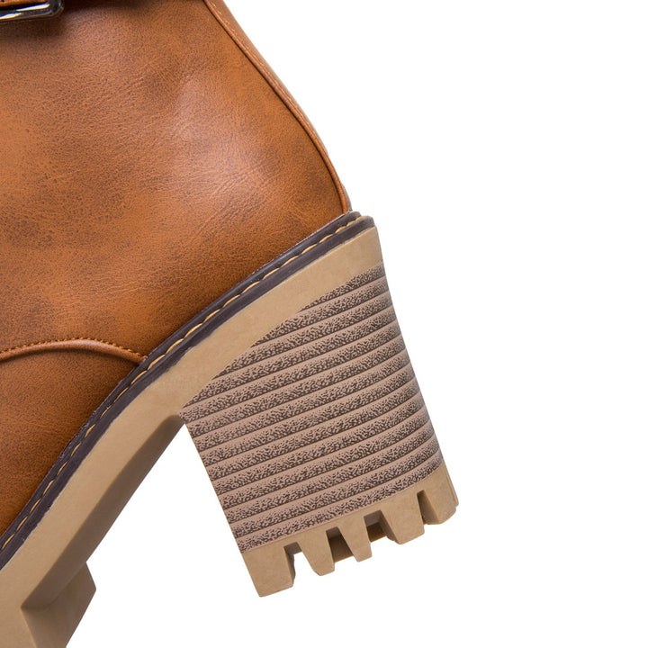 Women's block heel combat boots with side zippers