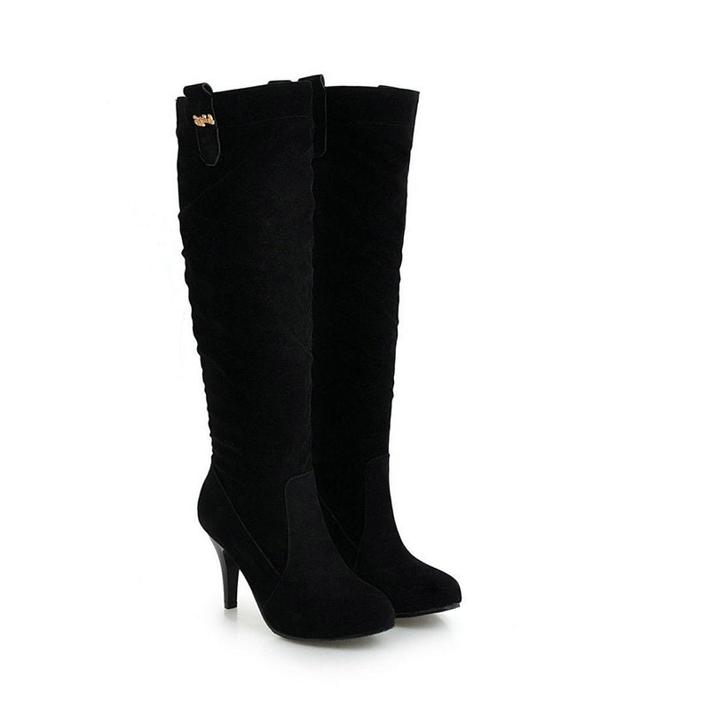 Faux suede high heeled knee high slouch boots for women