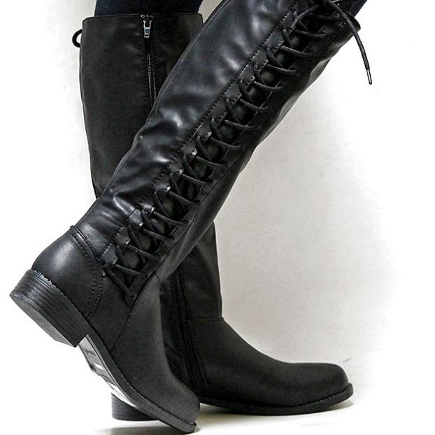 Women's knee high zipper boots side lace-up