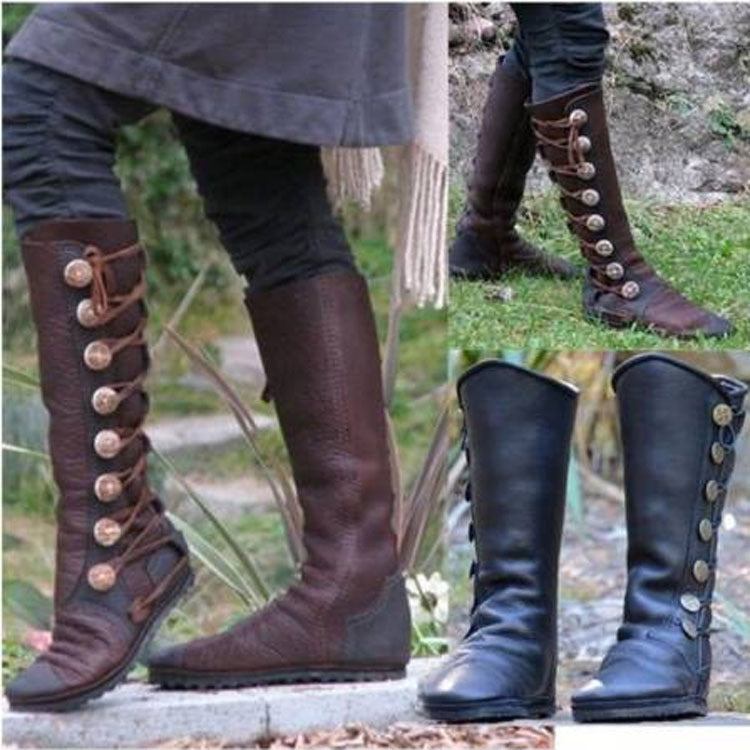 Women's elastic lace up boots with buckles platform knight boots