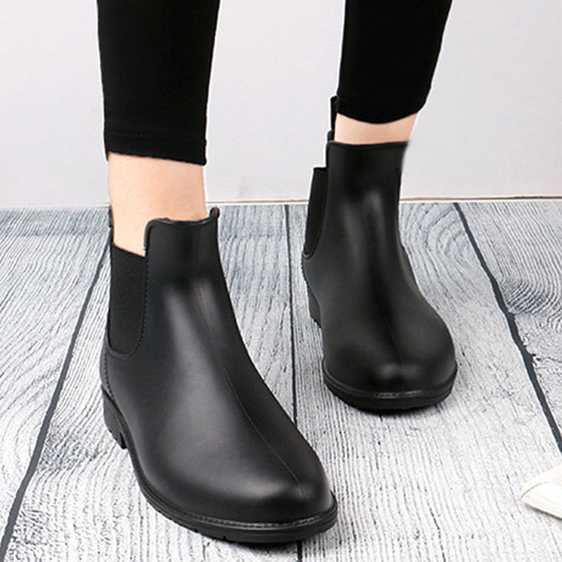 Women's waterproof chelsea boots flat ankel high rain boots