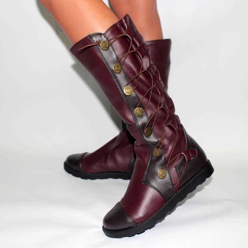 Women's elastic lace up boots with buckles platform knight boots
