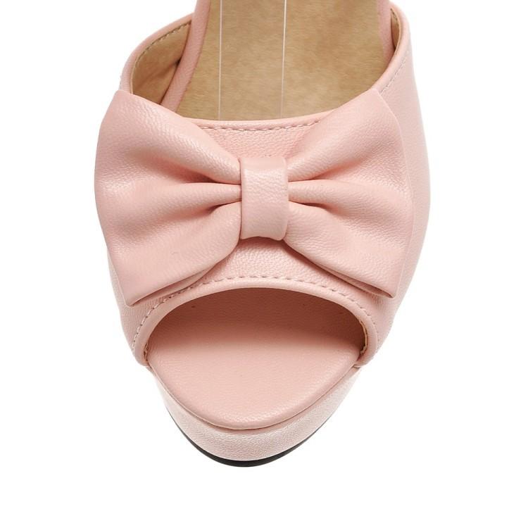 Women's chunky peep toe cute bowknot heels sandals