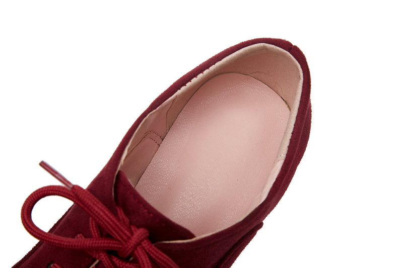 Women's block heel oxford shoes suede lace-up booties