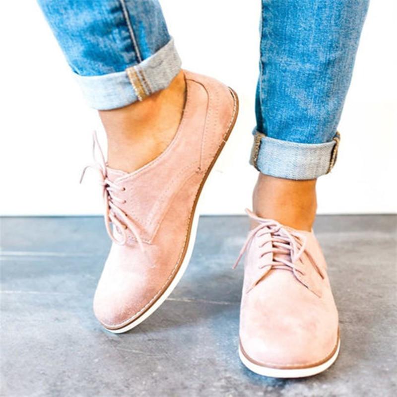 Lace Up Flat Heel Oxfords Comfy Driving Loafers For Women - fashionshoeshouse