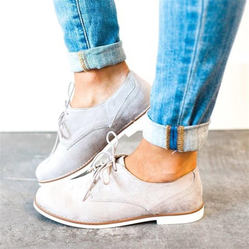 Lace Up Flat Heel Oxfords Comfy Driving Loafers For Women - fashionshoeshouse