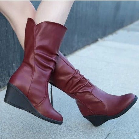 Women's wedge heels slouchy mid calf boots