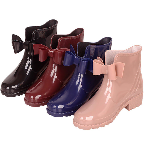 Women‘s fashion bowknot ankle high antiskid rain boots